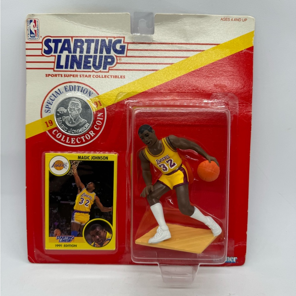 Starting Line-Up 1991 Magic Johnson Basketball Action Figure with Card & Coin